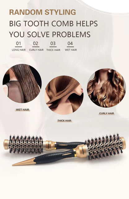 New Handle Round Rolling Brush Straight Twill Hair Comb Boar Bristle Round Barrel Hair Curling Brush Hairdressing Styling Tool