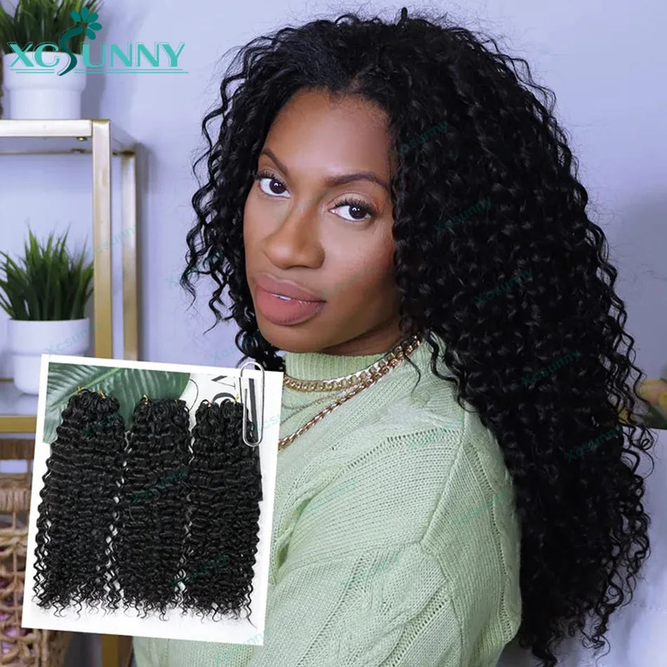 Curly Crochet Human Hair Extensions Knotless Pre Separation Feather Crochet Human Hair Water Wave Invisiable Knot With String