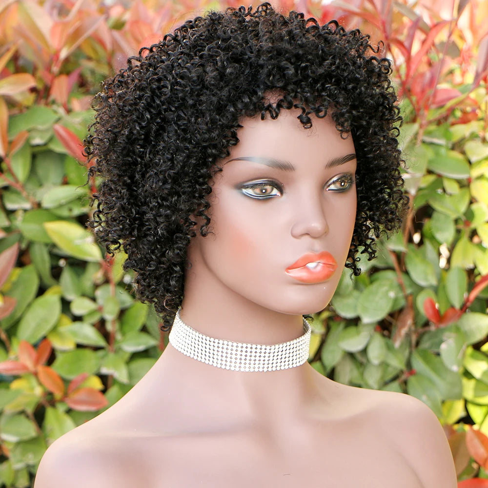 Highlight Afro Kinky Curly Human Hair Wigs for Black Women Ombre Brown Blonde Short Curly Human Hair Wig  Full Machine Wigs