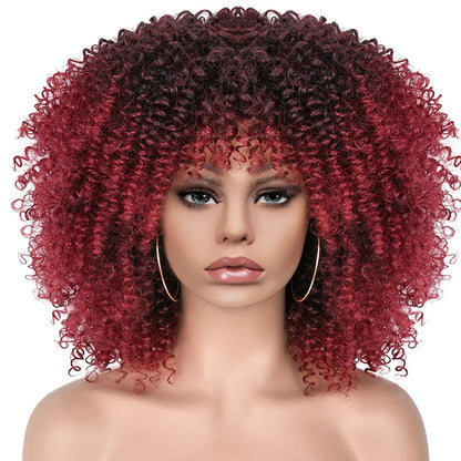 Short Afro Kinky Curly Wig With Bangs For Black Women Synthetic Ombre Glueless Colorful Wig Cosplay Party Halloween Wigs