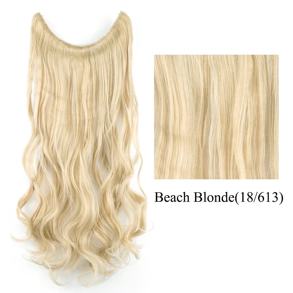 22'' 26'' Long Straight Blonde Synthetic Halo Hair Extensions Fish Line Invisible Hairpiece Extension Fake Hair for Girls