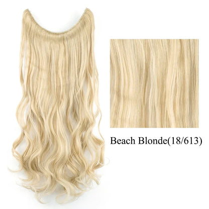 22'' 26'' Long Straight Blonde Synthetic Halo Hair Extensions Fish Line Invisible Hairpiece Extension Fake Hair for Girls