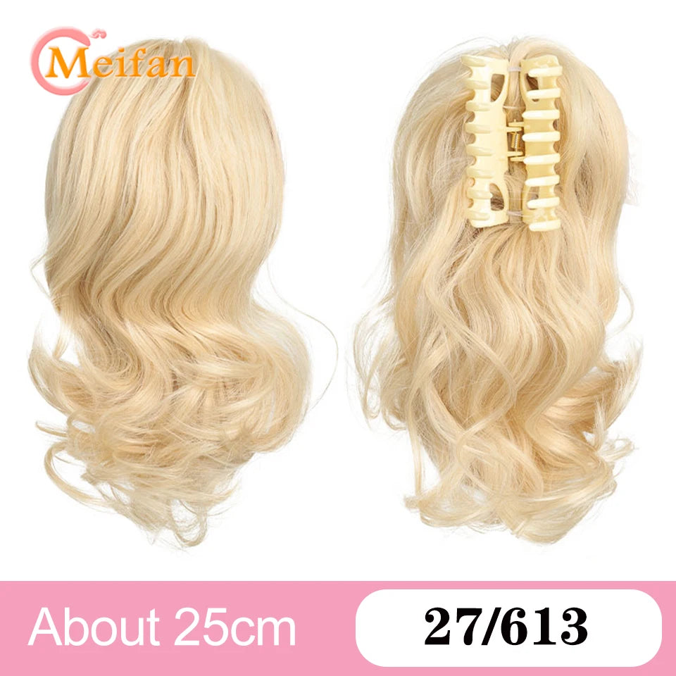 Ponytail Extension Synthetic Long Claw Curly Ponytail Mixed Blonde Clip in Hair Extension Natural Looking Hairpiece for Women