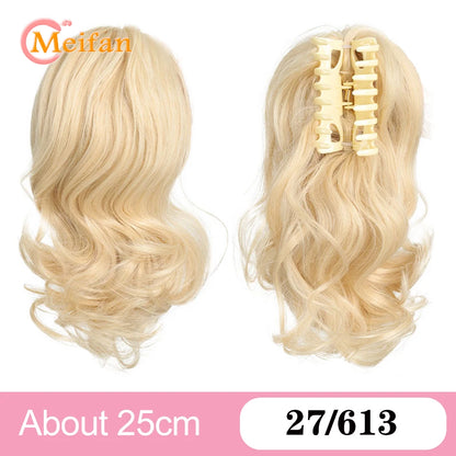 Ponytail Extension Synthetic Long Claw Curly Ponytail Mixed Blonde Clip in Hair Extension Natural Looking Hairpiece for Women