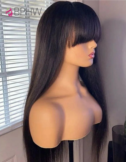 Straight Wig Brazilian Wigs 100% Virgin Hair Human Hair Wigs With Bangs Full Machine Made 180% Density Wigs Human Hair BPHW Hair
