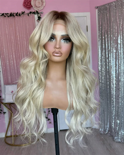 Lace Front Wig Long Wave Curly Women Wigs High Heat Protected Ombre Golden Blonde 13x4 Synthetic Wigs that look like human hair
