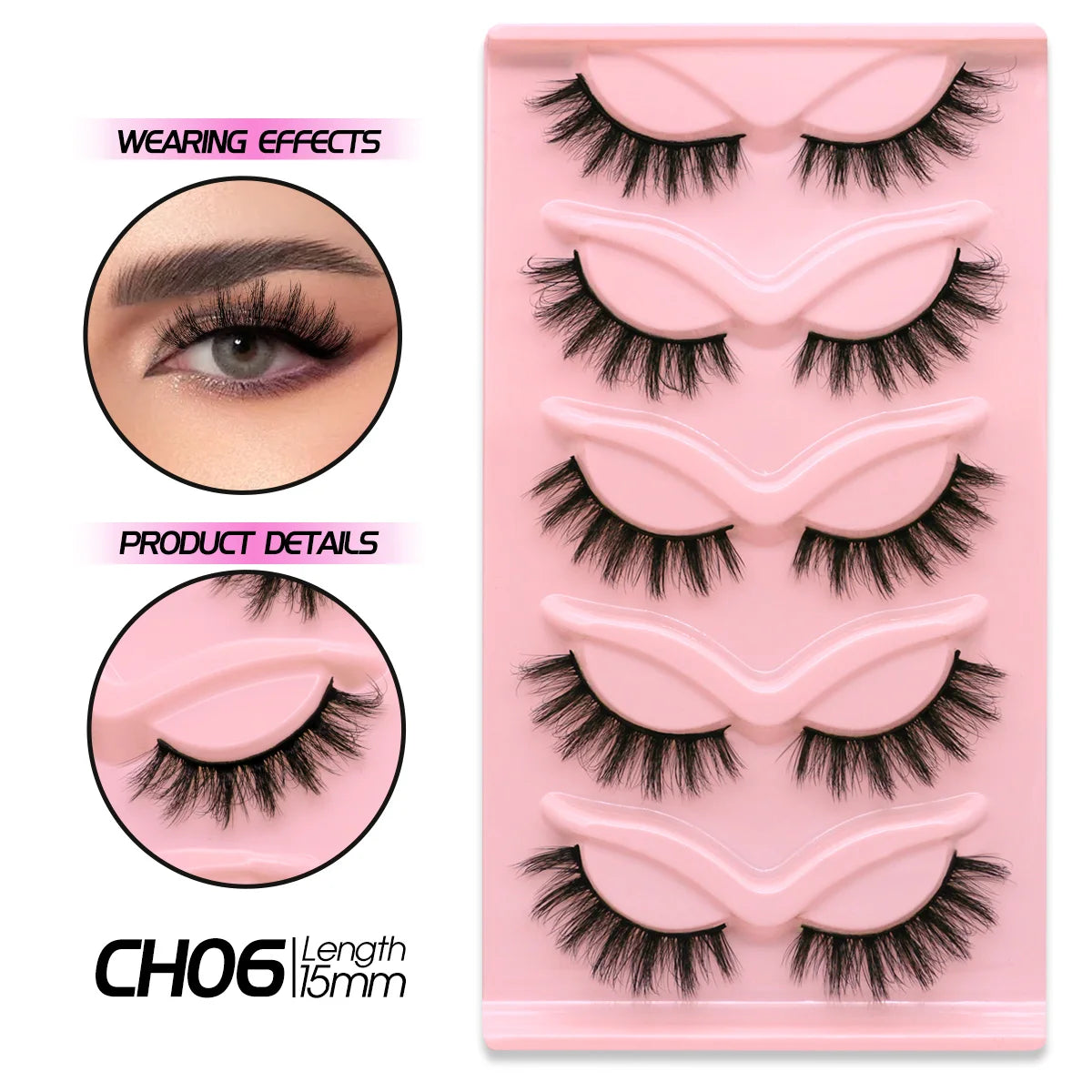GROINNEYA Cat Eye Effect Natural 5/10 Pairs Elongated eye tail Lashes Look Soft Wispy Mink Eyelashes Full Strip Lashes Extension