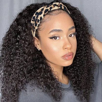 Malaysia Kinky Curly Human Hair Headband Wig For Black Women 180% Density Glueless Remy Jerry Curl Full Machine Made Hair