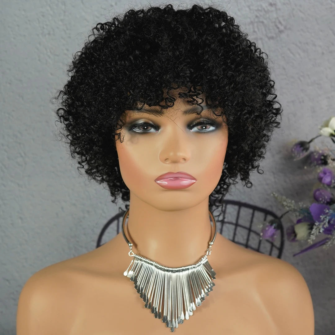 Highlight Afro Kinky Curly Human Hair Wigs for Black Women Ombre Brown Blonde Short Curly Human Hair Wig  Full Machine Wigs