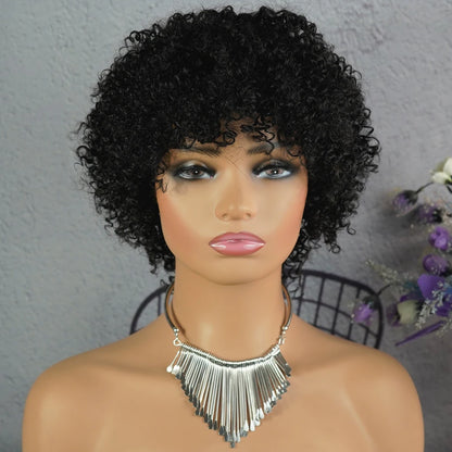 Highlight Afro Kinky Curly Human Hair Wigs for Black Women Ombre Brown Blonde Short Curly Human Hair Wig  Full Machine Wigs