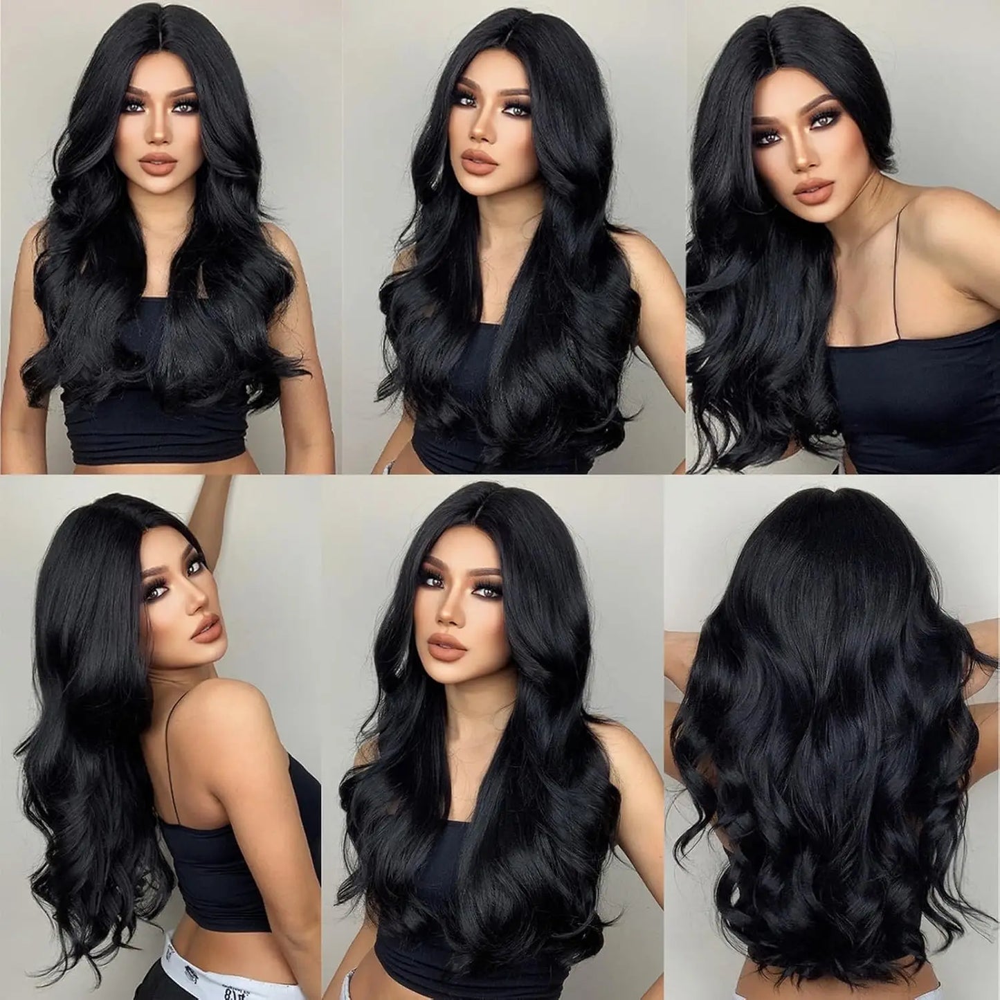 Long Black Wavy Hair Wigs for Women Natural Synthetic Curly Wig Heat Resistant Fiber Wigs for Daily Cosplay