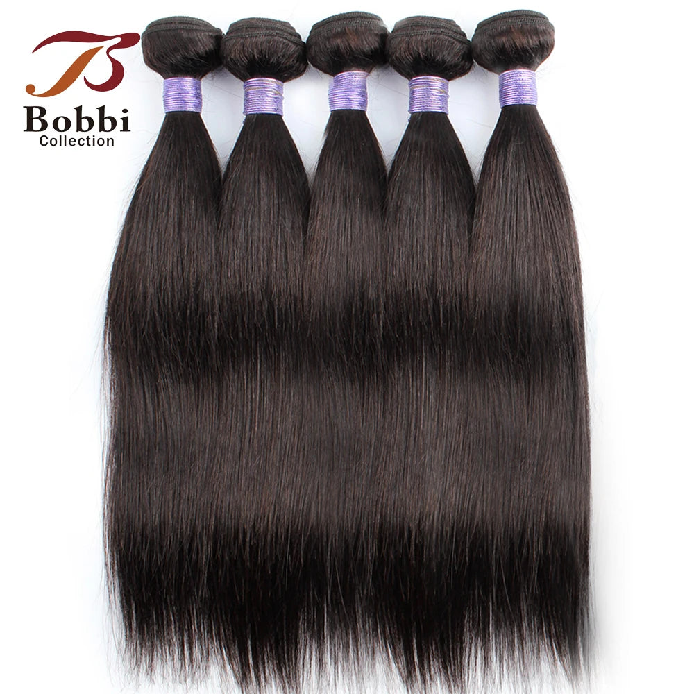 Human Hair Bundles with 13x4 Lace Frontal Closure Straight Pre-Plucked Transparent Lace 60g/pc Black Hair Bundle BOBBI