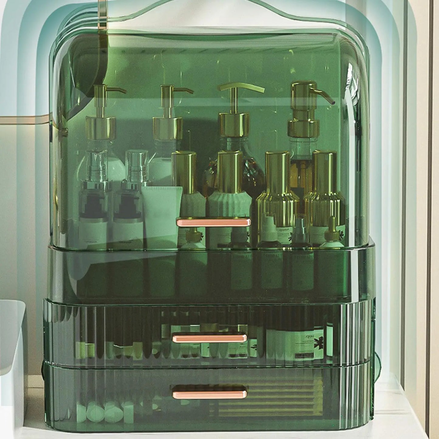 Cosmetics Storage Box With Lid and Handle Large Makeup Organizer Box Drawers for Skincare Display Cases Countertop, Bathroom