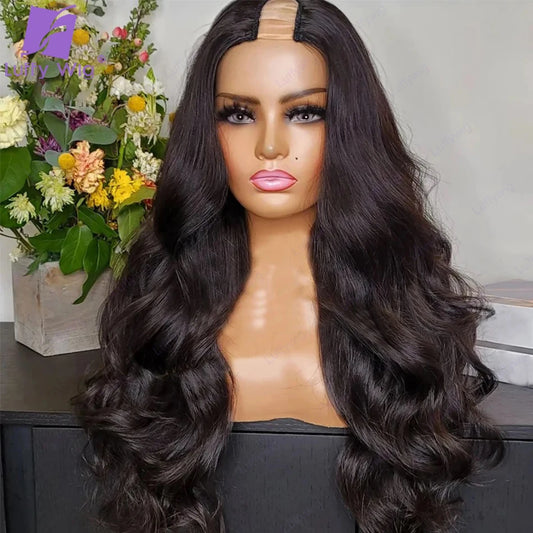 U Part Wig Body Wave Human Hair Wigs 100% Human Hair Brazilian Wavy V Part Wig V Shape Glueless Wig Mininal Leave Out 180Density