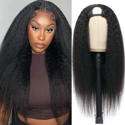 Synthetic 10-30inch Kinky Straight U Part Wig V Part Wig Yaki Straight Wigs for Women Daily Use