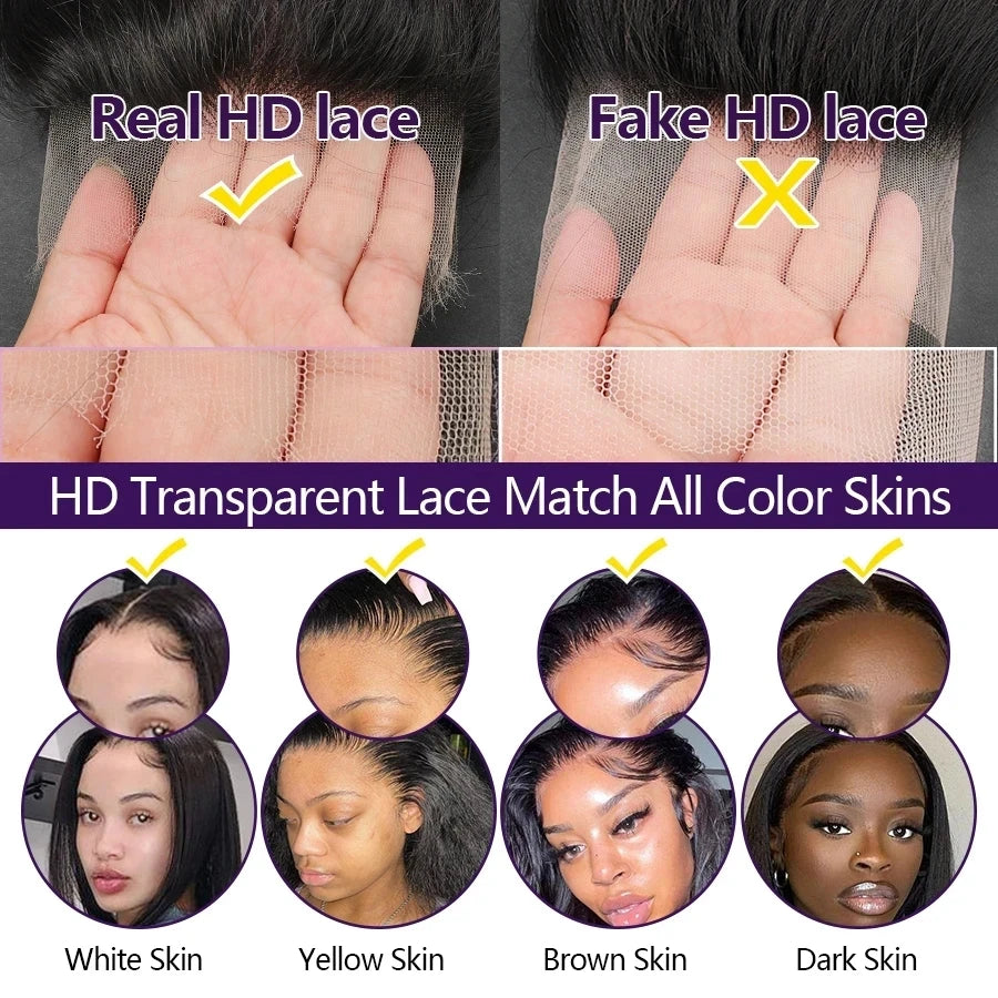 13x6 HD Lace Frontal Closure Melt Skin Invisible HD Transparent Lace 5x5 6x6 7x7 HD Closure Only Virgin Human Hair Pre Plucked