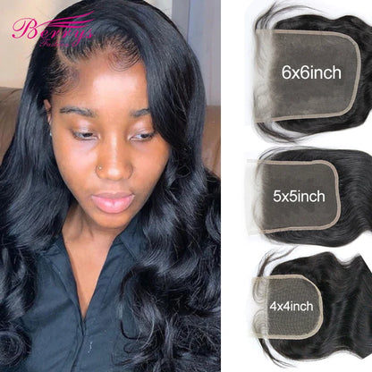 6x6 HD Lace Closure Human Hair With Baby Hair Brazilian Body Wave Virgin Human Hair 4x4 5x5 Transparent Lace Closure Fro Women