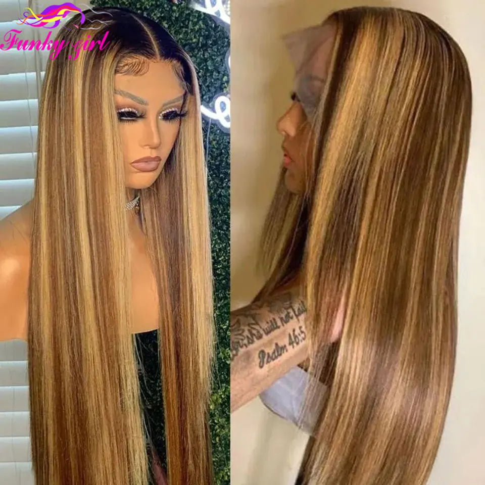 Highlight Wig Human Hair Lace Front Wig Bone Straight Blonde Ombre Color Brazilian 13X4 Lace Frontal Wigs For Women Pre Plucked
