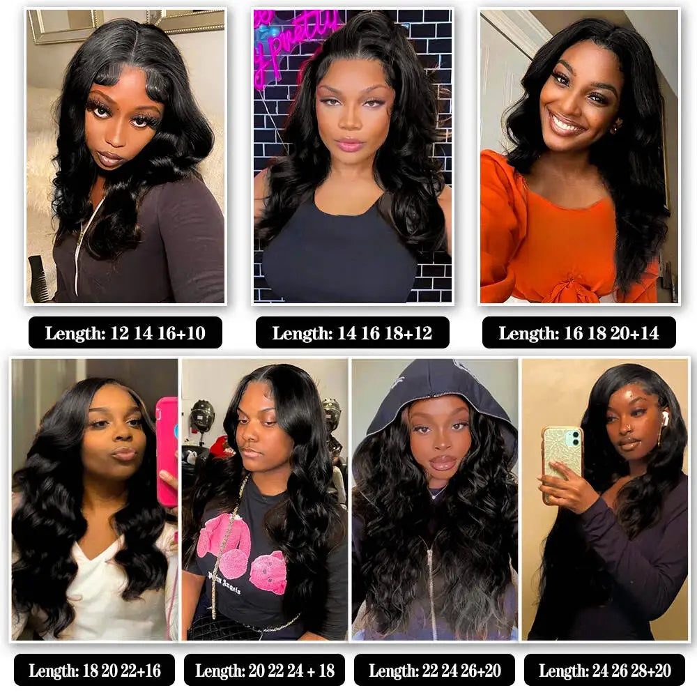 Closure With Bundles 100% Human Hair Body Wave Extensions Frontal 13x4 Lace Closure Peruvian Hair Thick And Smooth Black Color