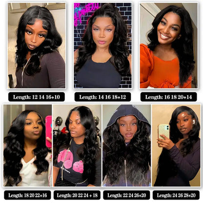 Closure With Bundles 100% Human Hair Body Wave Extensions Frontal 13x4 Lace Closure Peruvian Hair Thick And Smooth Black Color