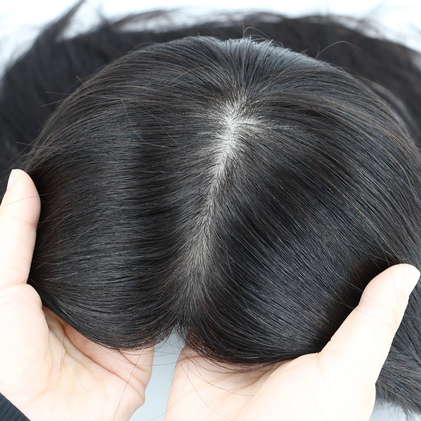 Full Lace Silk Base Wig with PU Front 18" Remy Human Hair Wig for Women Natural Black Silk Top Glueless Wig Natural Scalp