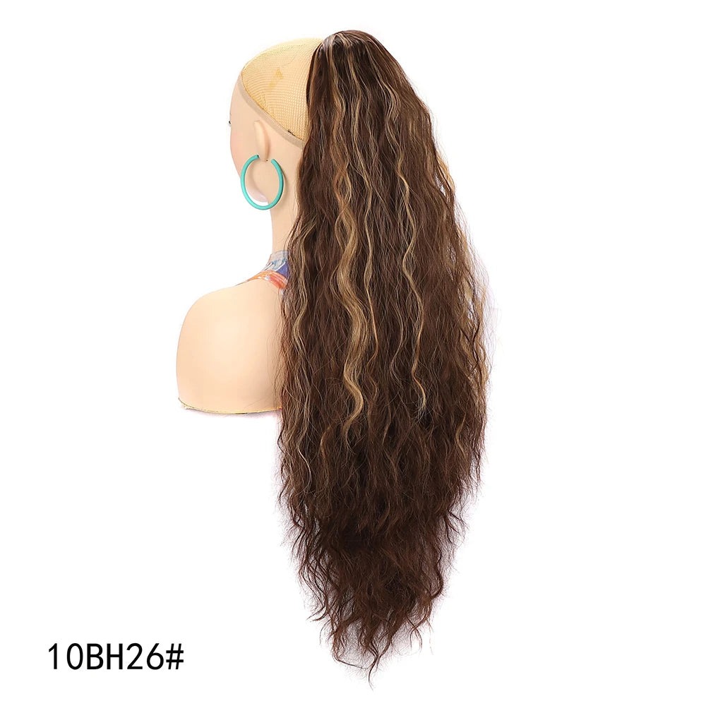 Ponytail Extension 30 Inch Extra Long Drawstring Wavy Curly Ponytails Black Brown Synthetic Fiber Fake Hair piece for Women