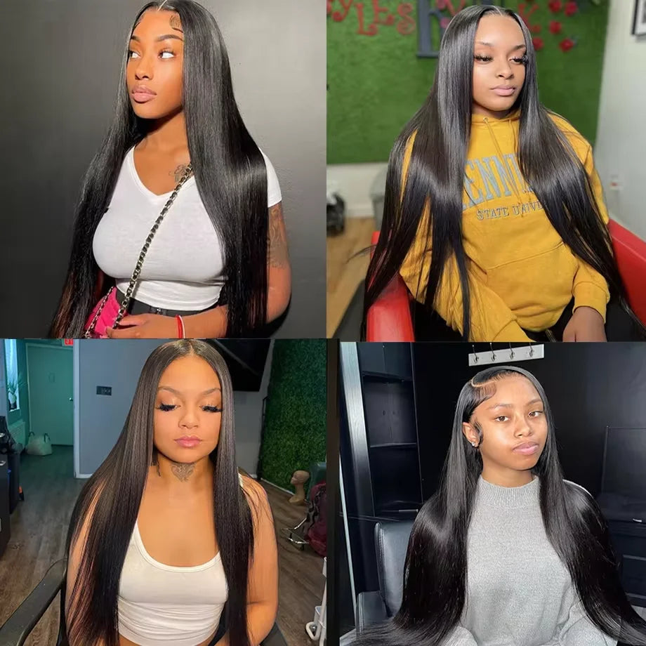 40 42 46 inches 200 Density Straight 13x6 HD Transparent Lace Natural Color Brazilian Human Hair Wig For Women Frontal Lace Wig