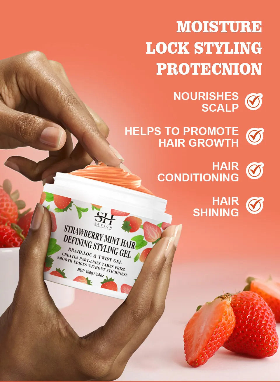 Strawberry Mint Hair Styling Gel Hair Pomade Professional Edge Control Wax for Wigs Women Lasting Edges Control Hair Wax Cream