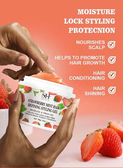 Strawberry Mint Hair Styling Gel Hair Pomade Professional Edge Control Wax for Wigs Women Lasting Edges Control Hair Wax Cream