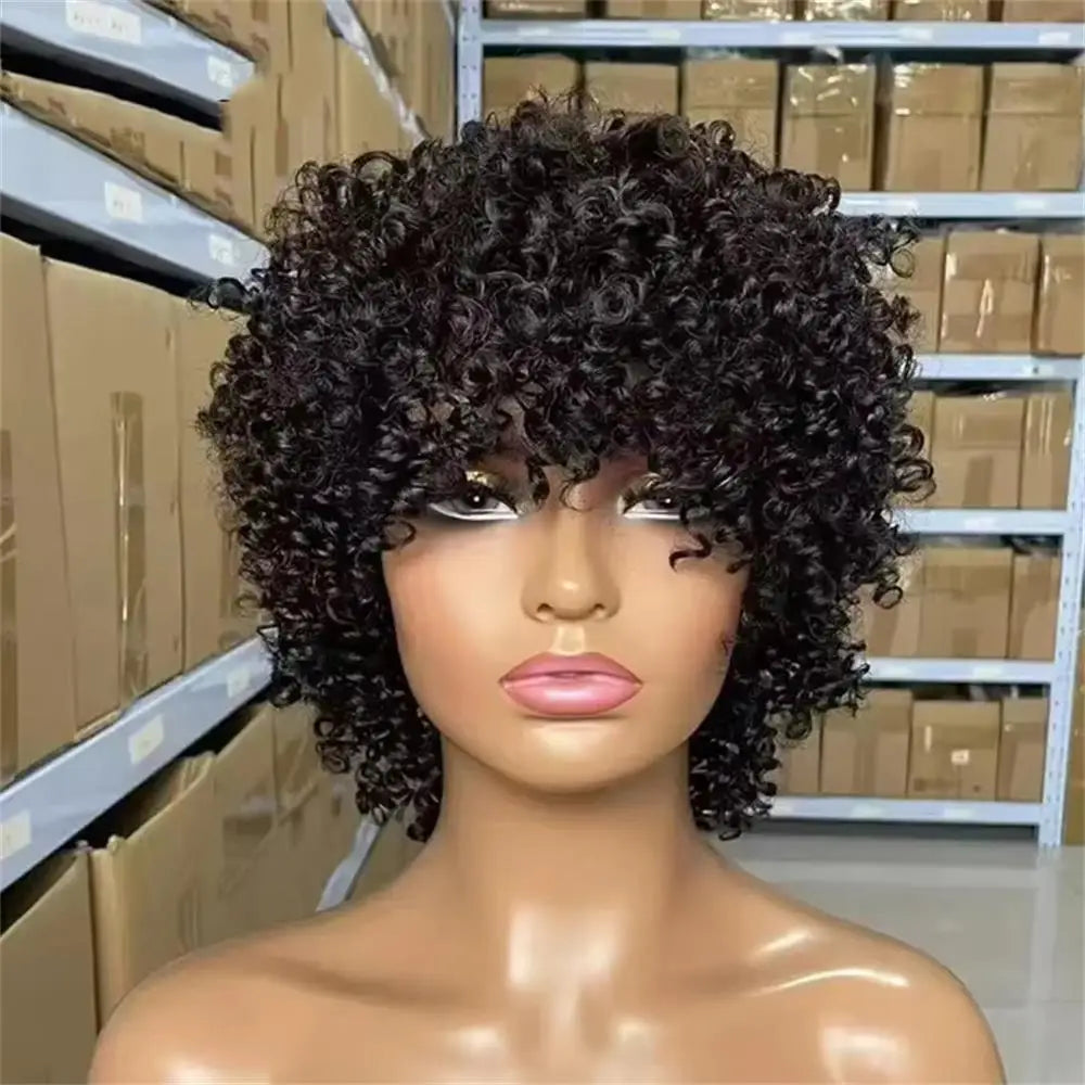 100% Human Hair Mongolian Afro Kinky Curly Full Machine Explosive Head Wigs Virgin Hair For Black Women Grade 12A Soft and Silky