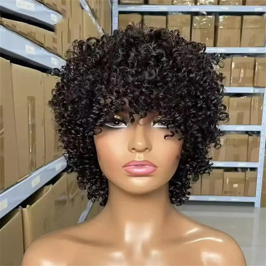 100% Human Hair Mongolian Afro Kinky Curly Full Machine Explosive Head Wigs Virgin Hair For Black Women Grade 12A Soft and Silky