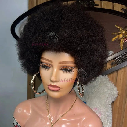 Peruvian Hair Pixie Short Afro Kinky Curly Bob Cut Bouncy Cheap Full Machine Made Human Hair Wigs For Black Women Glueless Remy