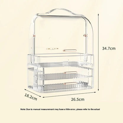Cosmetics Storage Box With Lid and Handle Large Makeup Organizer Box Drawers for Skincare Display Cases Countertop, Bathroom