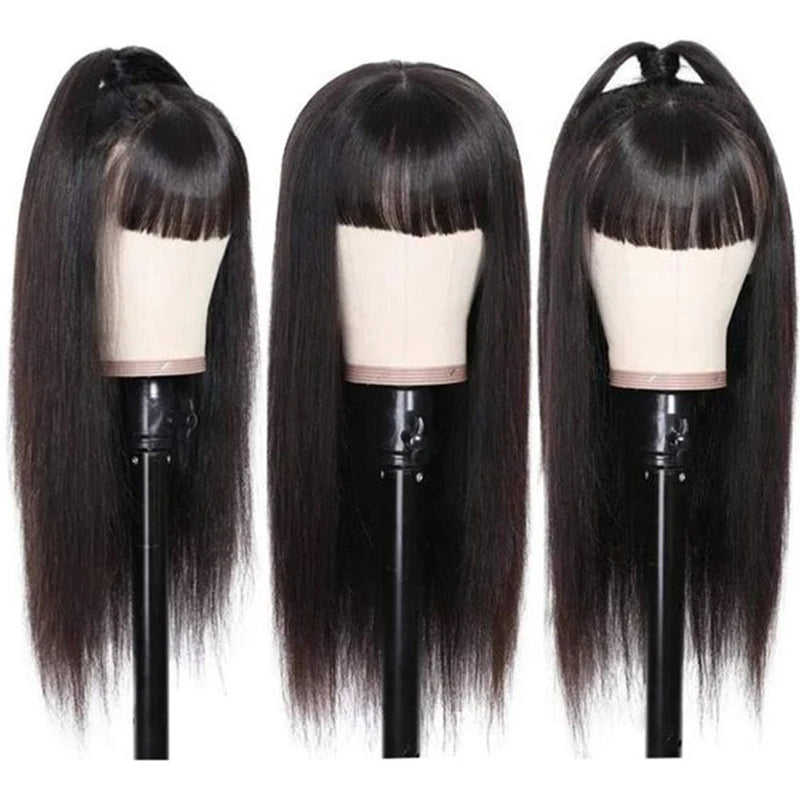 360 Full Lace Frontal Wig Fringe Straight Lace Front Wig Raw Human Hair Wigs With Bang Glueless Brazilian Wigs On Sale Clearance