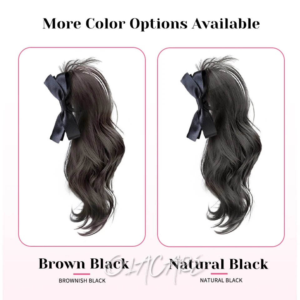 Ponytail Extension Bow Claw Curly Wavy Clip in Hairpiece Ponytail Hair Extensions Long Pony Tail Synthetic for Women Girl Daily