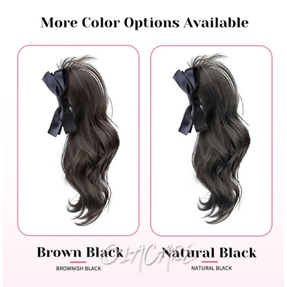 Ponytail Extension Bow Claw Curly Wavy Clip in Hairpiece Ponytail Hair Extensions Long Pony Tail Synthetic for Women Girl Daily