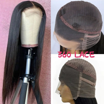 360 Lace Synthetic Lace Frontal Wigs For Women Long Silk Straight Black Hair Full Lace Synthetic Straight Wig Daily Wear Natural