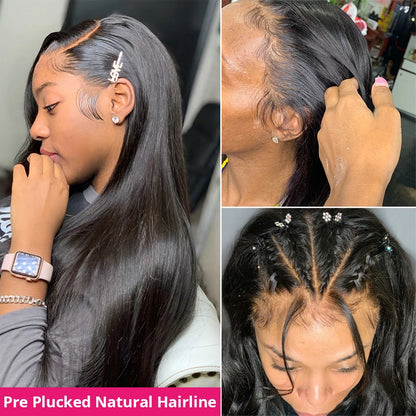 Full Lace Wig Human Hair 30 32 Inch Straight Lace Front Wigs Human Hair Brown Human Hair Wigs Pre Plucked 180 density