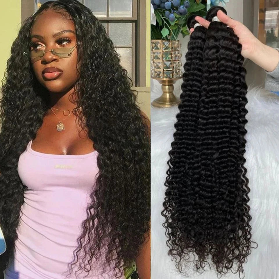 Brazilian Kinky Curly Human Hair Bundles 1/3/4 Pieces Jerry Curly Natural Hair Extensions Woman Wet And Wavy Human Hair Bundles