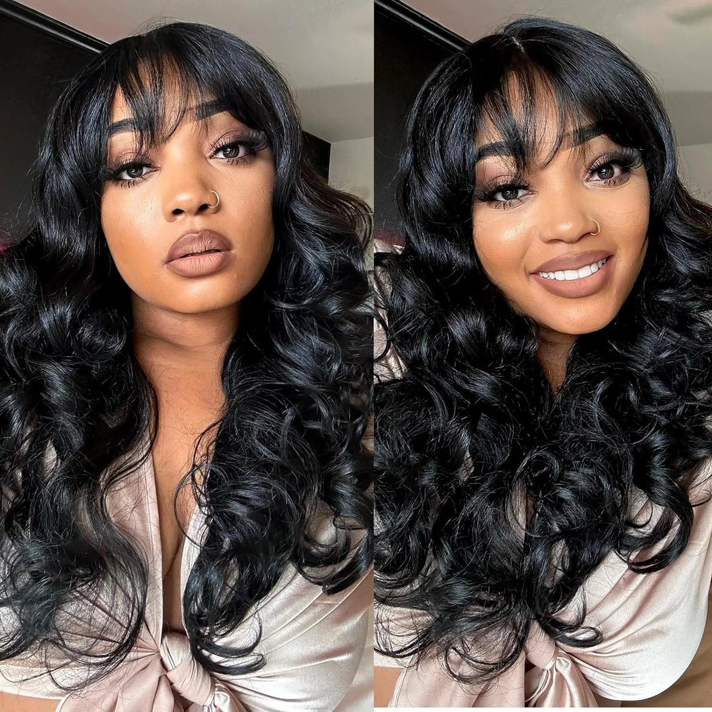 Body Wave Human Hair Wigs With Bangs 12A Peruvian Cheap Hair Wigs On Sale Clearance Full Machine Made Wig With Bangs For Woman