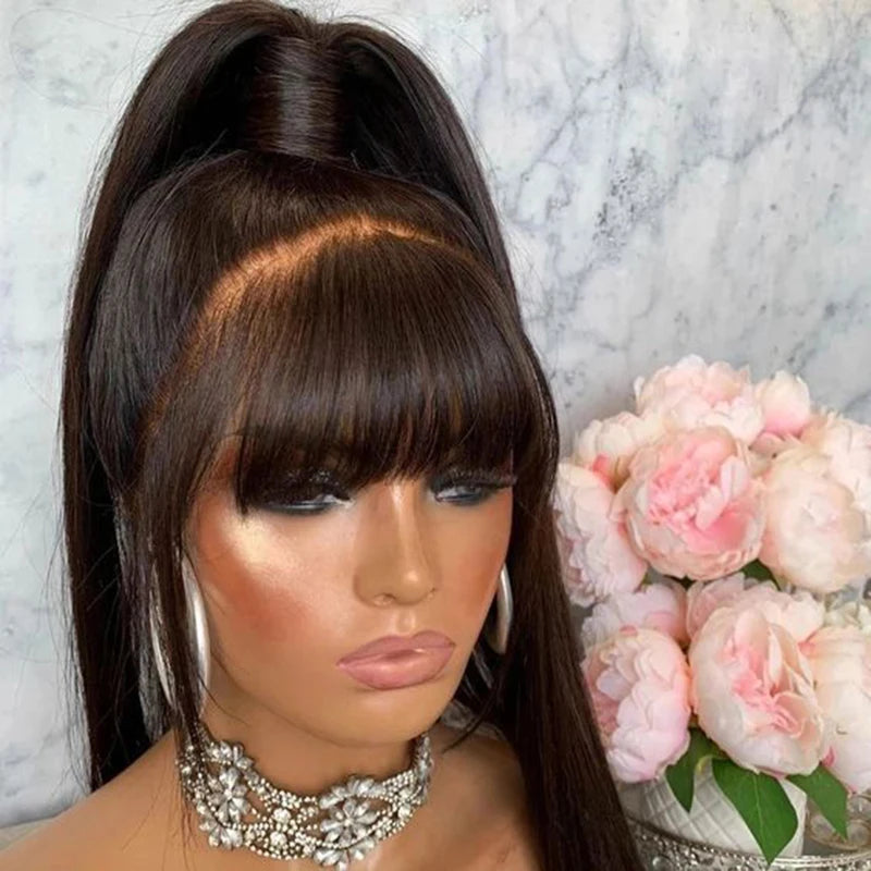 360 Full Lace Frontal Wig Fringe Straight Lace Front Wig Raw Human Hair Wigs With Bang Glueless Brazilian Wigs On Sale Clearance