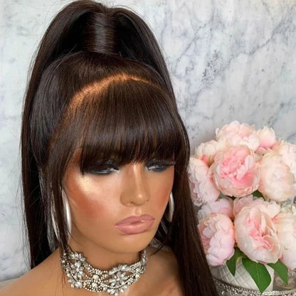 360 Full Lace Frontal Wig Fringe Straight Lace Front Wig Raw Human Hair Wigs With Bang Glueless Brazilian Wigs On Sale Clearance