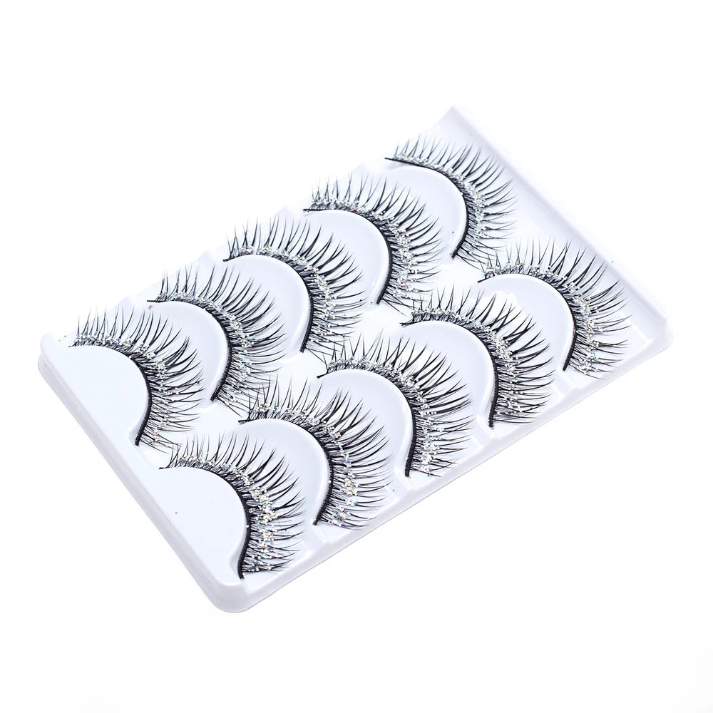 5 Pairs Makeup Stage False Eyelashes With Glitter Black Band Handmade Thick Fake Eye Lashes Beauty Performace Manga Latin Lashes