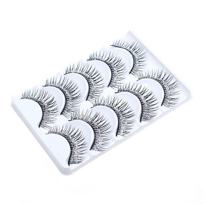 5 Pairs Makeup Stage False Eyelashes With Glitter Black Band Handmade Thick Fake Eye Lashes Beauty Performace Manga Latin Lashes