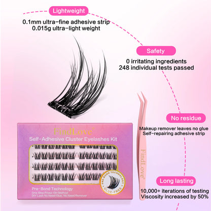 FindLove 5D Glue Free Eyelash No Glue Needed 11-12mm Lashes W Shape Self Adhesive Reusable Long Lasting Pre Glued Lash Makeup