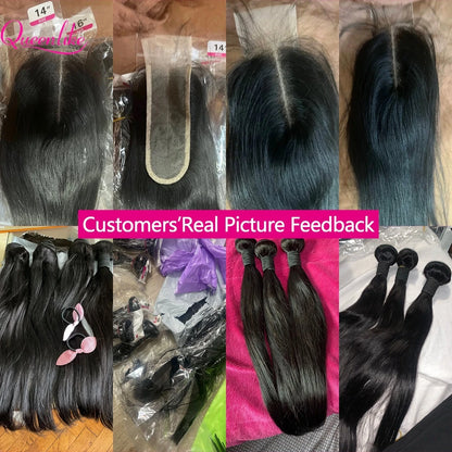 Queenlike Human Hair Bundles with A 2x6 Deep Kim HD Lace Closure 12A Hair Bundles with Closures Brazilian Raw Hair Bundles