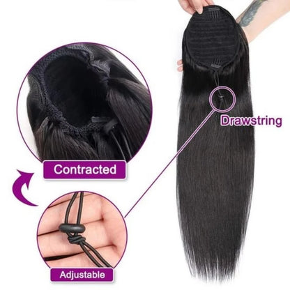 Ponytail Human Hair Extensions 30 32inch Straight Human Ponytail Drawstring & Wrap Ponytail 12A High Quality