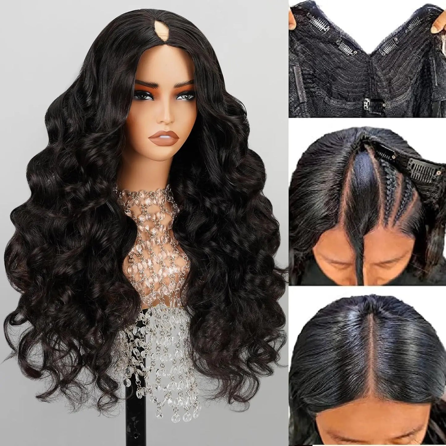 Malaysian Body Wave V Part Wig Human Hair Full Machine Made 180% Natural Black V Part Human Hair Wigs For Women Natural Color