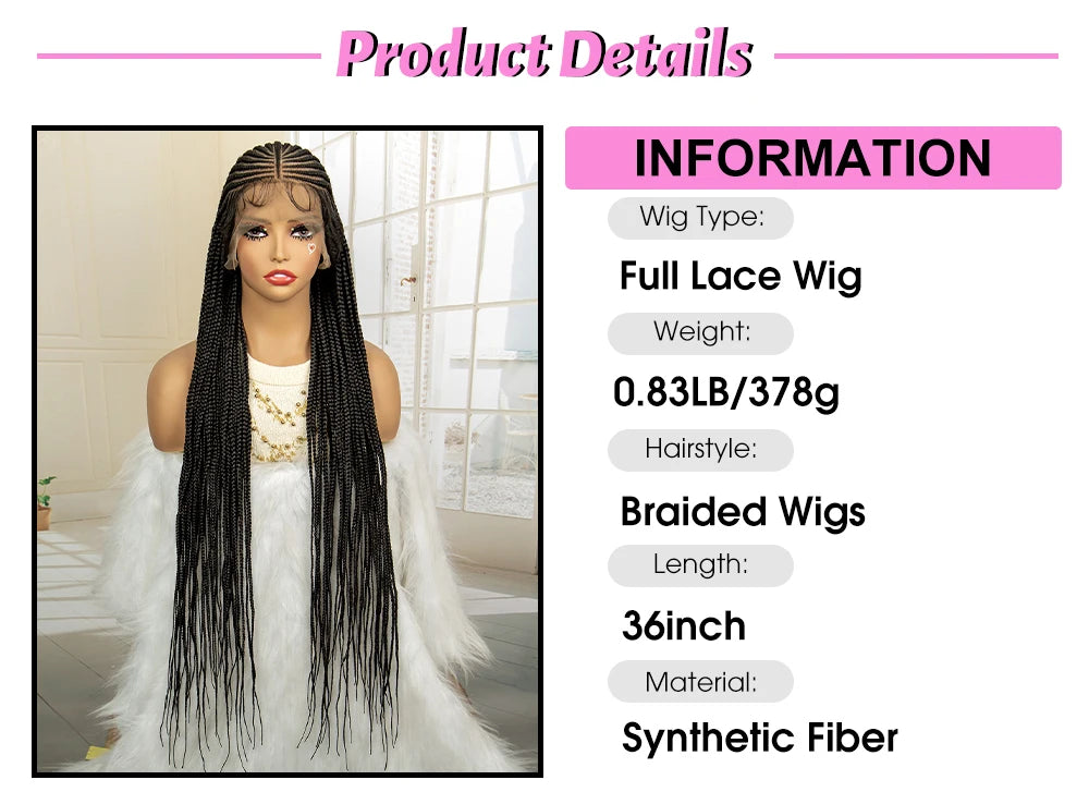 Full Lace Braided Wig Synthetic Braid Wigs Lace Frontal Wig with Baby Hair Box Braided Wig for Black Women Knotless Braid Wigs