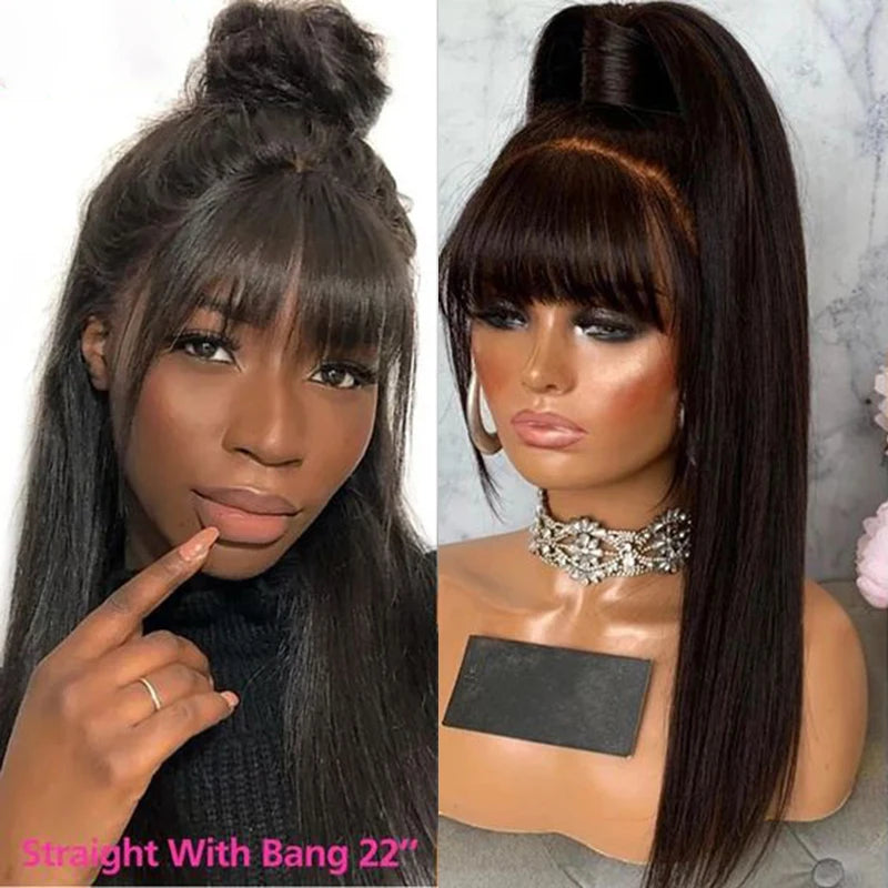 360 Full Lace Frontal Wig Fringe Straight Lace Front Wig Raw Human Hair Wigs With Bang Glueless Brazilian Wigs On Sale Clearance